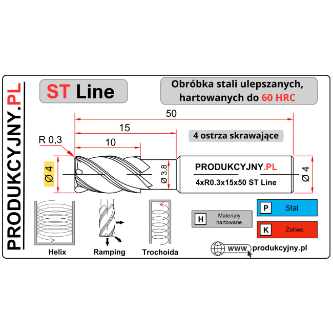 Frez z promieniem naroża fi 4 R0,3 ST LINE